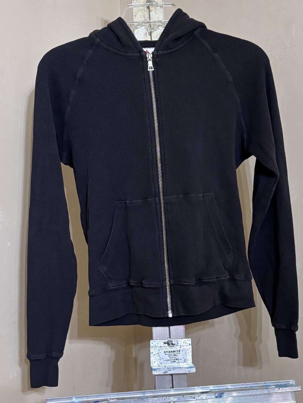 American Giant Men's Black Waffle-Knit Thermal Full-Zip Hoodie - Made in USA